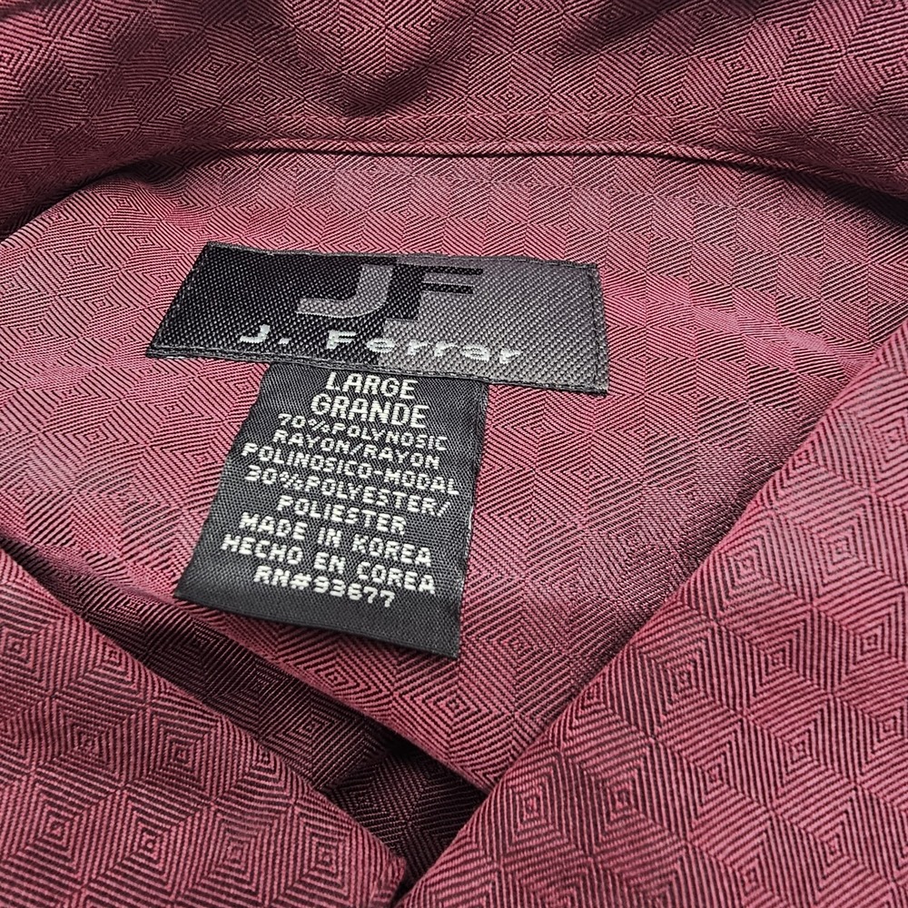 NWT Mens J. Ferrar Men's‎ Size Large Maroon Button Up Long Sleeve Check Pattern - Picture 4 of 5